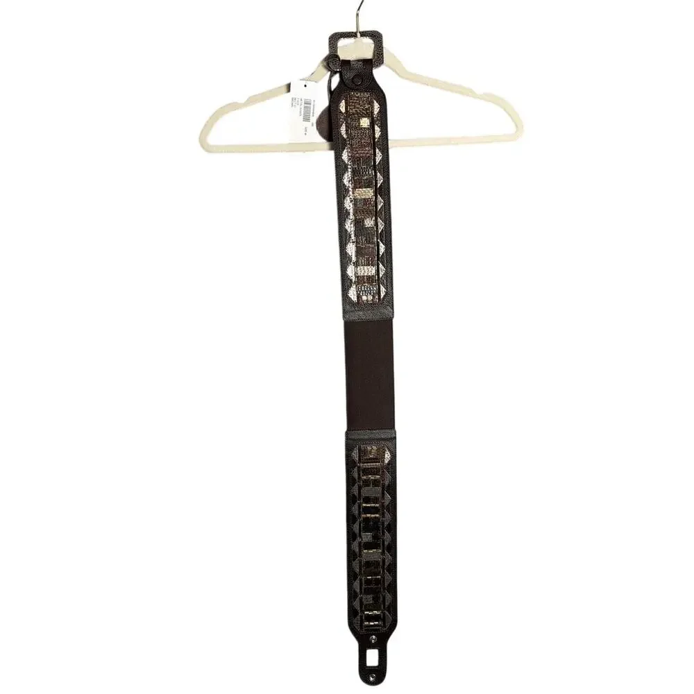 Chico's NWT Artisan Hammered Mixed Metal Stretch Belt Brown Leather Size 3 M